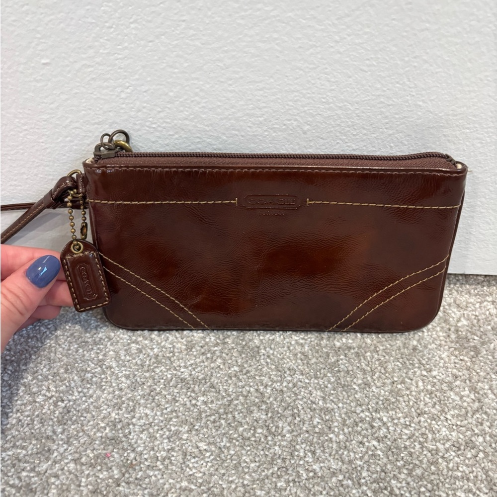 Coach Brown Maroon Leather Women’s wristlet
